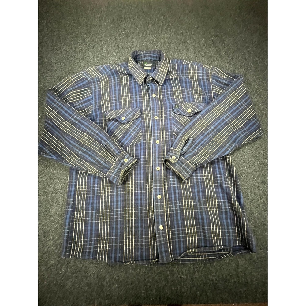 Vintage CODET Flannel Shirt Mens Blue Green Plaid Long Sleeve Button Up Retro